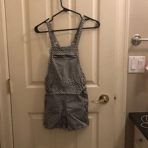 Checker board overall shorts